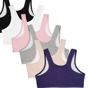 NWT Fruit of the Loom Girls Cotton Stretch Sports Bra 6-Pack – Size 28